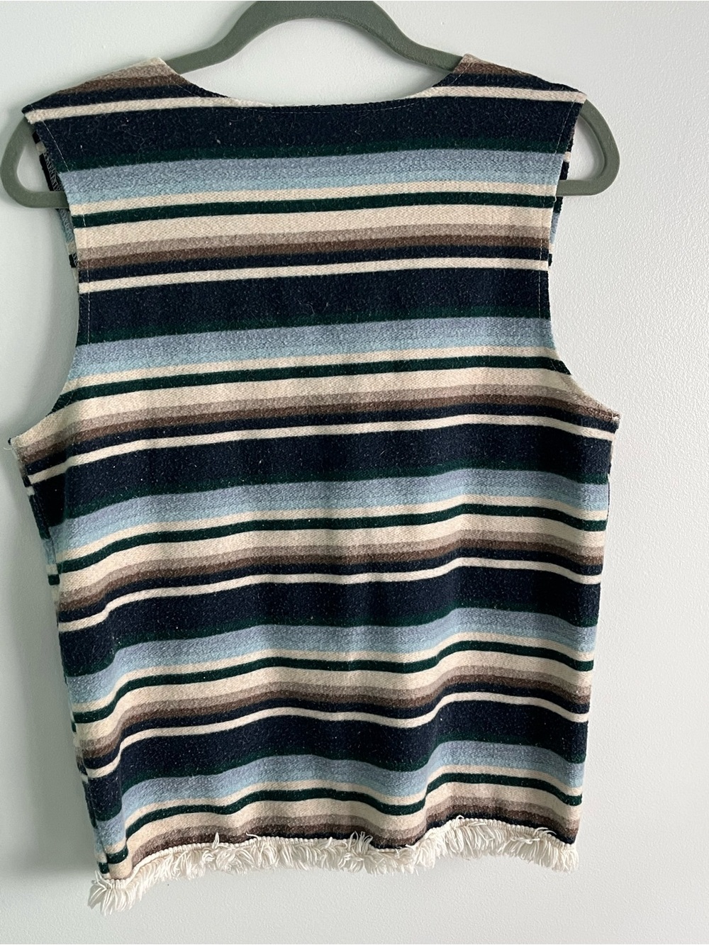 Vintage Coastal Cowgirl Striped Fringe Button-Front Vest Y2K Surfer Tapestry - Picture 7 of 12